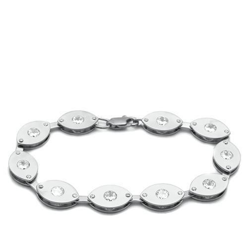 Women's Jewelry - Bracelets Women's Bracelets - LO2011 - Matte Rhodium & Rhodium Brass Bracelet with AAA Grade CZ in Clear