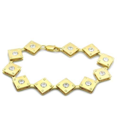 Women's Jewelry - Bracelets Women's Bracelets - LO2017 - Matte Gold & Gold Brass Bracelet with AAA Grade CZ in Clear
