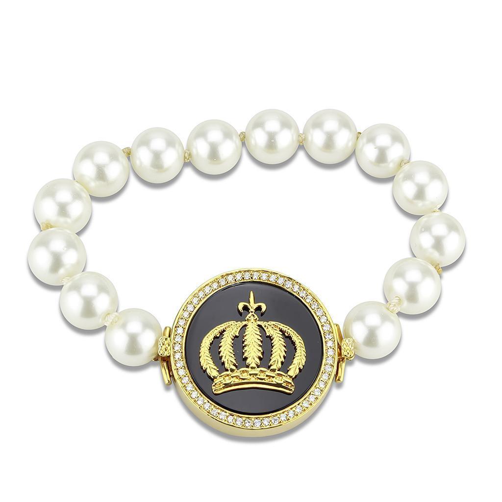 Women's Jewelry - Bracelets Women's Bracelets - LO2648 - Gold Brass Bracelet with Semi-Precious Onyx in Jet