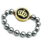 Women's Jewelry - Bracelets Women's Bracelets - LO2649 - Gold Brass Bracelet with Semi-Precious Onyx in Jet