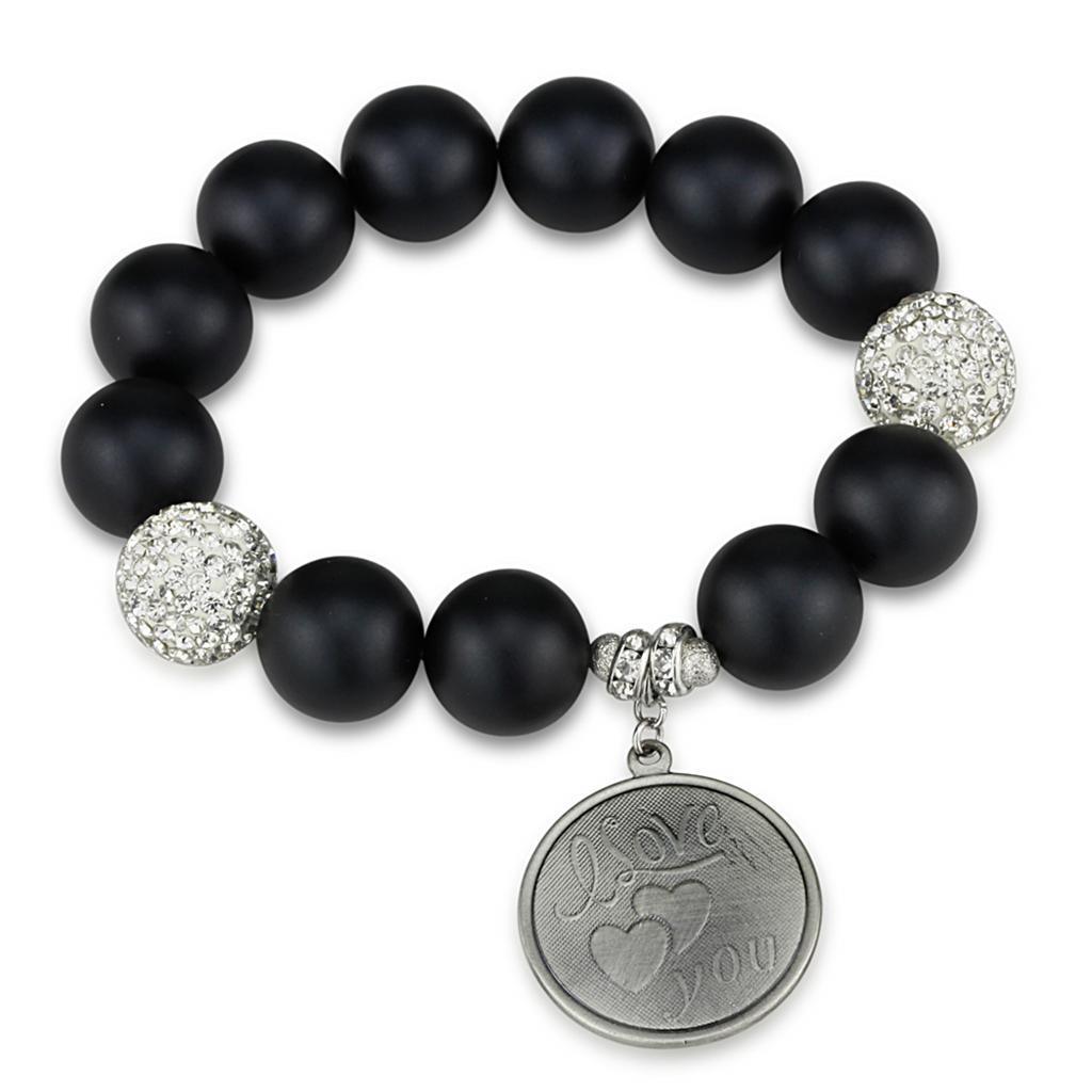 Women's Jewelry - Bracelets Women's Bracelets - LO3783 - Antique Silver White Metal Bracelet with Synthetic Onyx in Jet