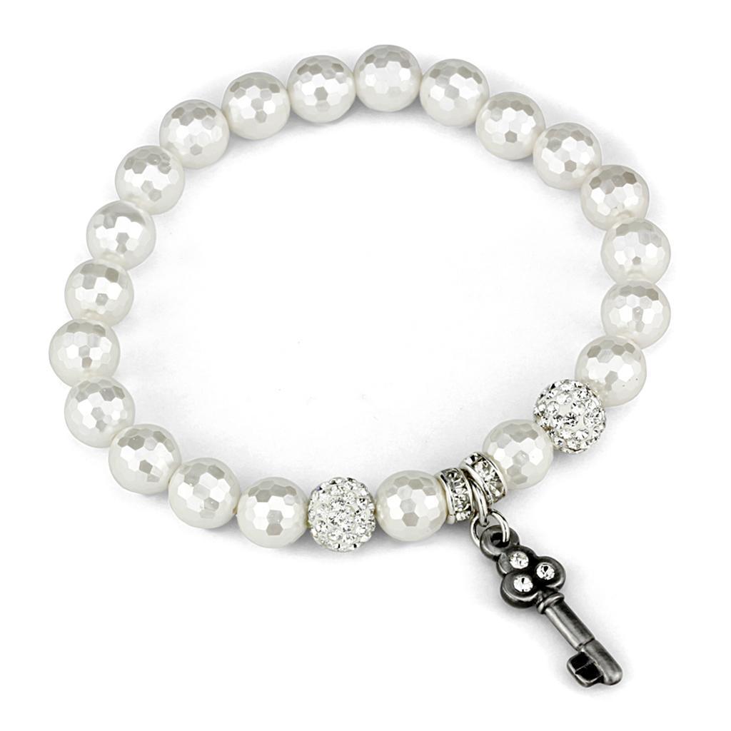 Women's Jewelry - Bracelets Women's Bracelets - LO3797 - Antique Silver Brass Bracelet with Synthetic Glass Bead in White