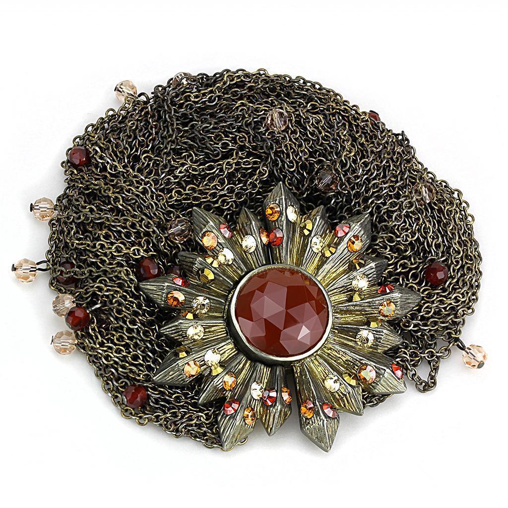 Women's Jewelry - Bracelets Women's Bracelets - LO4224 - Antique Copper Brass Bracelet with Synthetic Onyx in Garnet