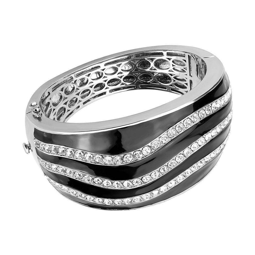 Oversized Black Crystal Rhodium Brass Bangle - VacationGrabs