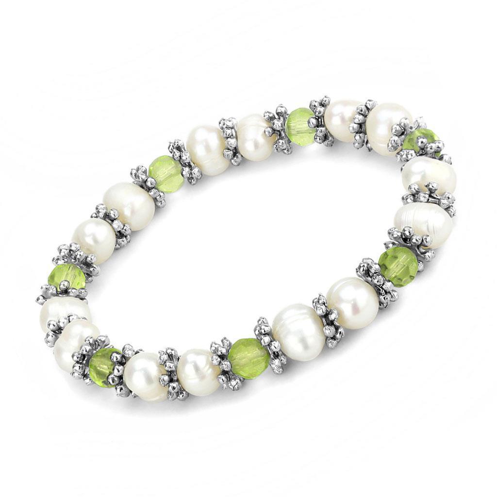 Women's Jewelry - Bracelets Women's Bracelets - LO4653 - Antique Silver White Metal Bracelet with Synthetic Pearl in Olivine color