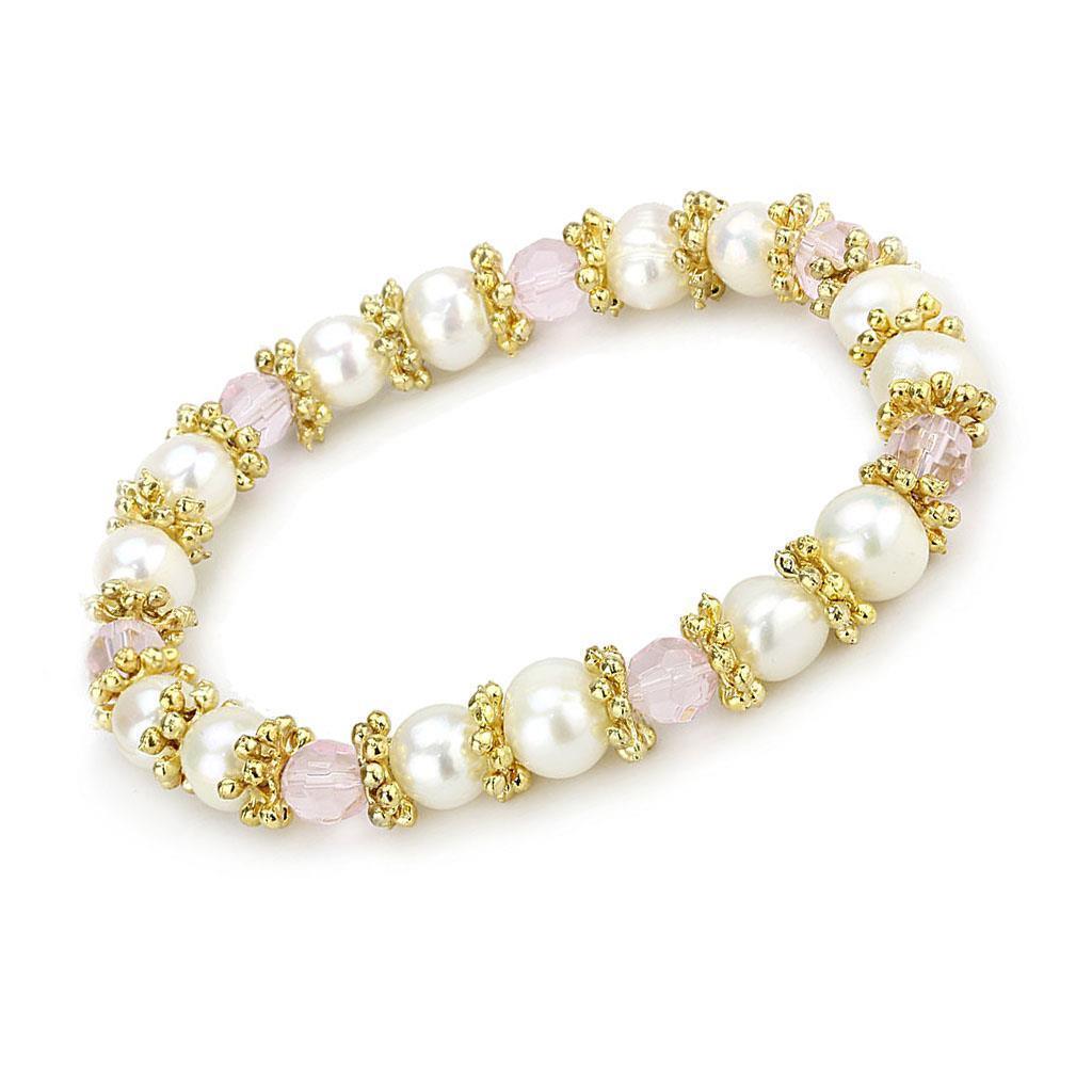 Women's Jewelry - Bracelets Women's Bracelets - LO4655 - Antique Silver White Metal Bracelet with Synthetic Pearl in Rose
