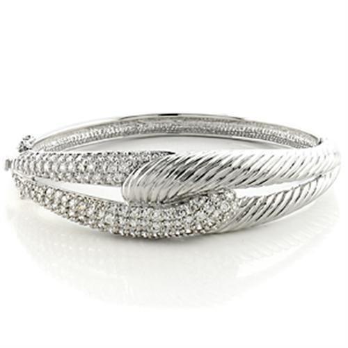 Women's Jewelry - Bracelets Women's Bracelets - LO614 - Rhodium Brass Bangle with AAA Grade CZ in Clear