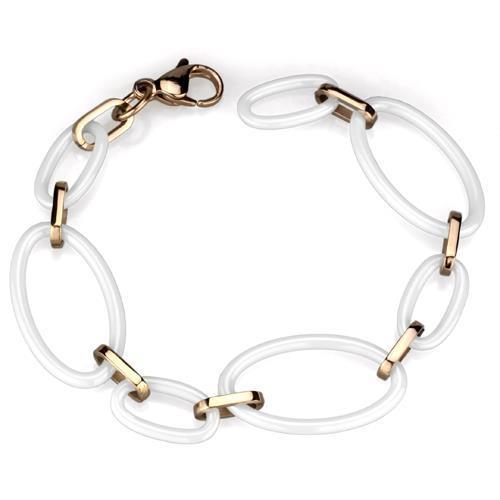 Women's Jewelry - Bracelets Women's Bracelets Style No. 3W1004 - IP Rose Gold(Ion Plating) Stainless Steel Bracelet with Ceramic in White