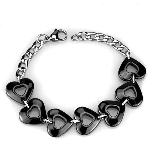 Women's Jewelry - Bracelets Women's Bracelets Style No. 3W1007 - High polished (no plating) Stainless Steel Bracelet with Ceramic in Jet