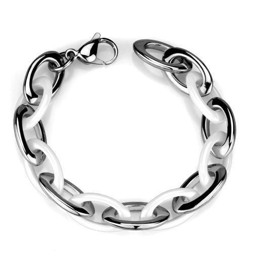 Women's Jewelry - Bracelets Women's Bracelets Style No. 3W1008 - High polished (no plating) Stainless Steel Bracelet with Ceramic in White