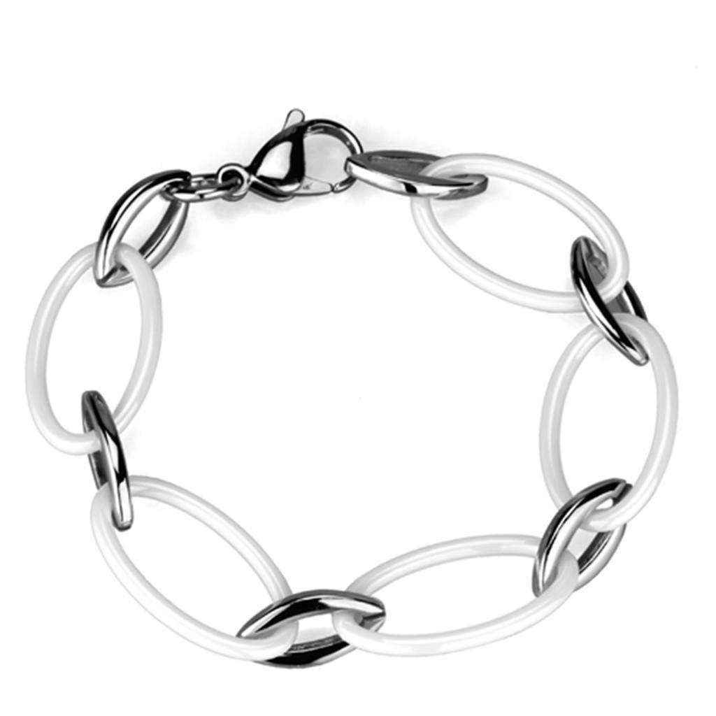 Women's Jewelry - Bracelets Women's Bracelets Style No. 3W1014 - High polished (no plating) Stainless Steel Bracelet with Ceramic in White