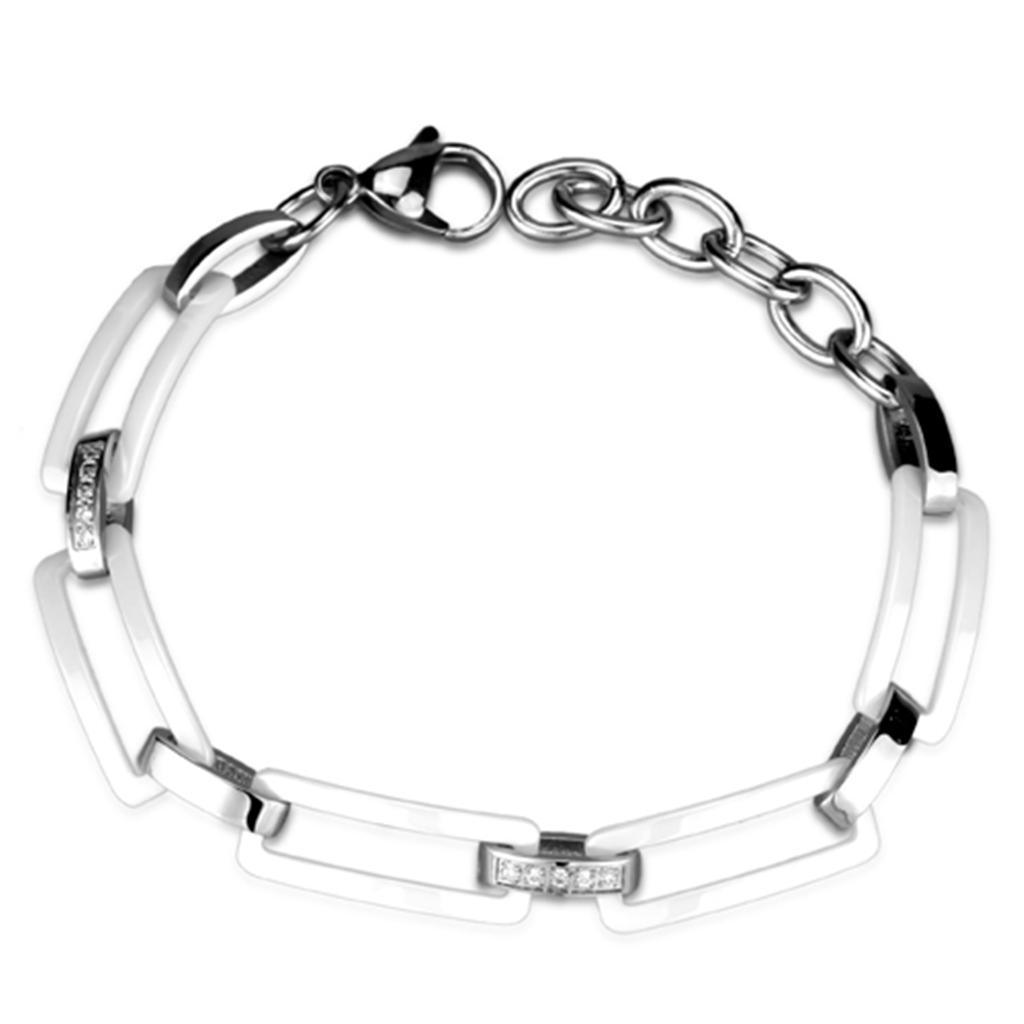Women's Jewelry - Bracelets Women's Bracelets Style No. 3W1016 - High polished (no plating) Stainless Steel Bracelet with Ceramic in White