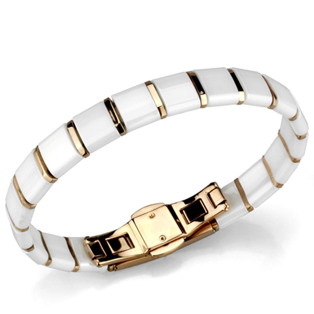 Women's Jewelry - Bracelets Women's Bracelets Style No. 3W987 - IP Rose Gold(Ion Plating) Stainless Steel Bracelet with Ceramic in White
