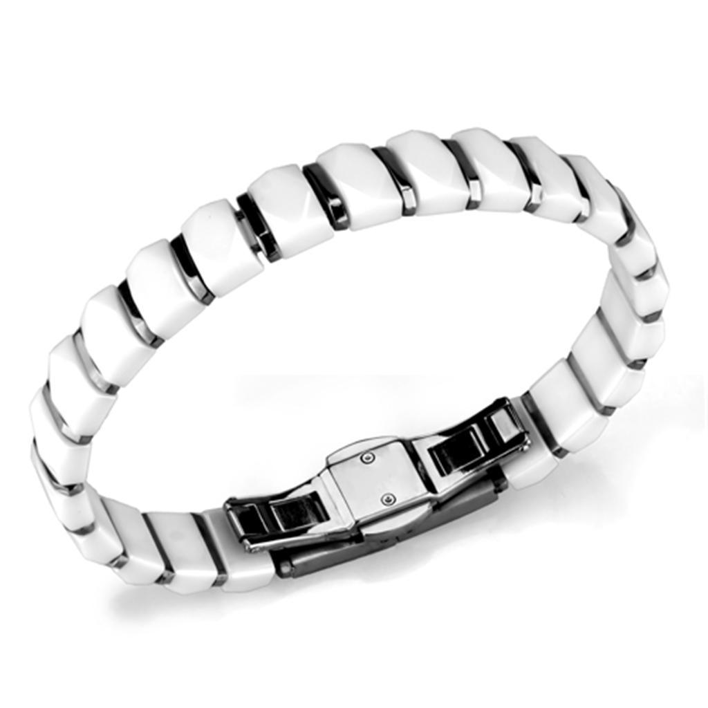 Women's Jewelry - Bracelets Women's Bracelets Style No. 3W991 - High polished (no plating) Stainless Steel Bracelet with Ceramic in White