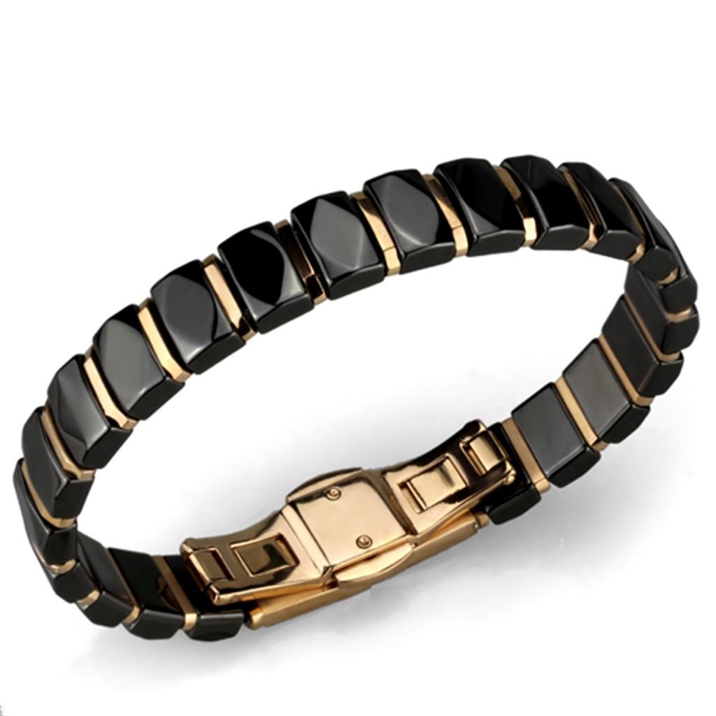 Women's Jewelry - Bracelets Women's Bracelets Style No. 3W992 - IP Rose Gold(Ion Plating) Stainless Steel Bracelet with Ceramic in Jet