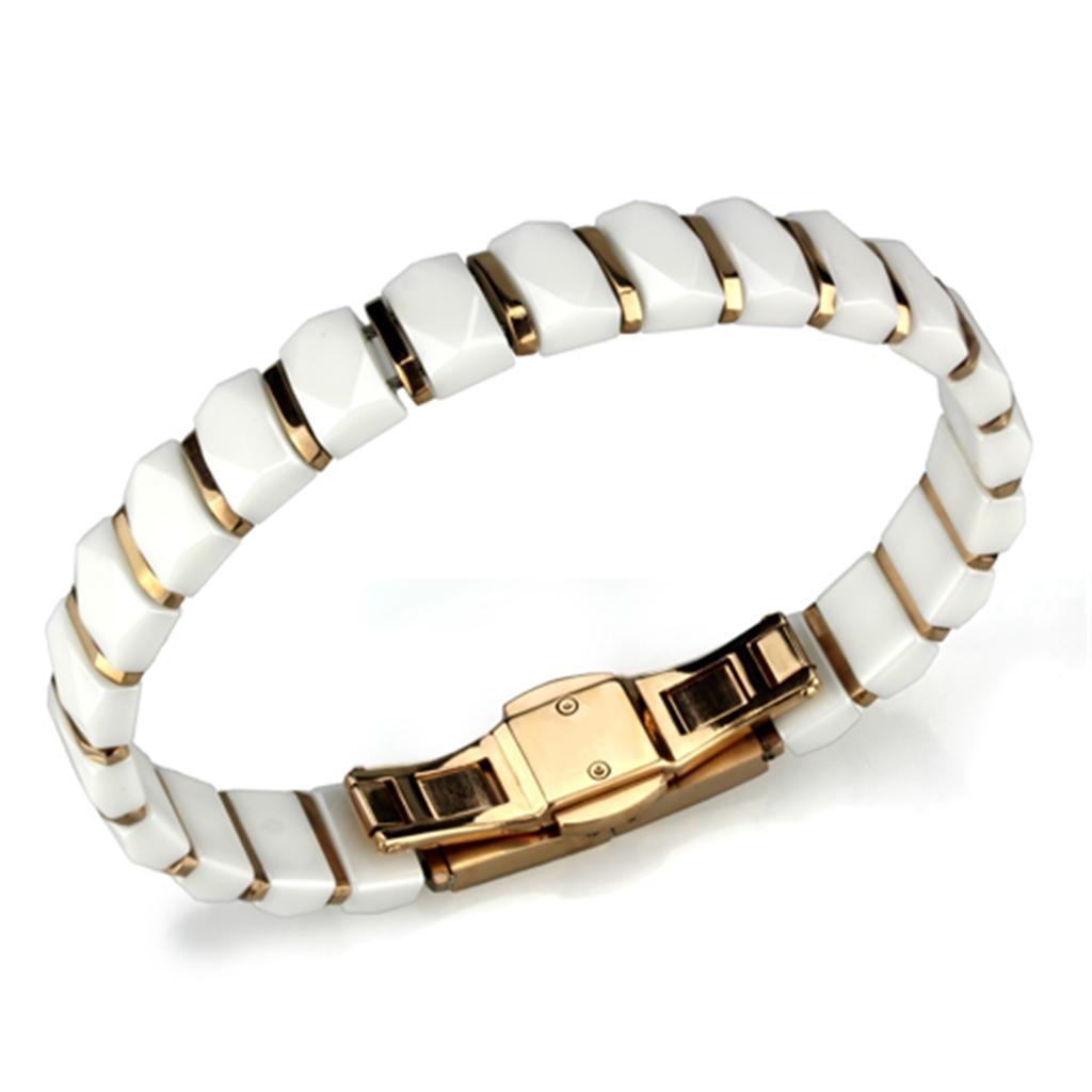 Women's Jewelry - Bracelets Women's Bracelets Style No. 3W993 - IP Rose Gold(Ion Plating) Stainless Steel Bracelet with Ceramic in White