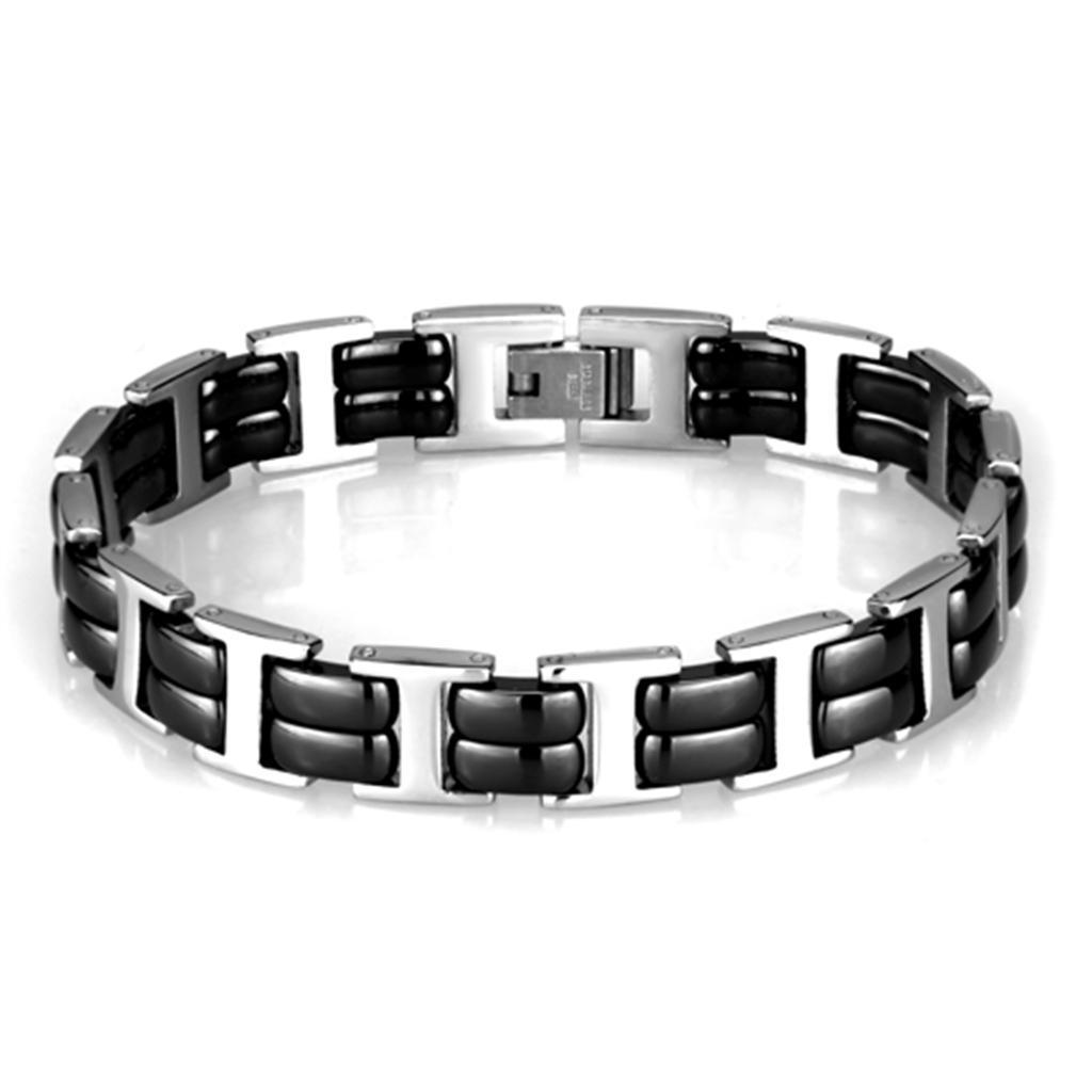 Women's Jewelry - Bracelets Women's Bracelets Style No. 3W996 - High polished (no plating) Stainless Steel Bracelet with Ceramic in Jet