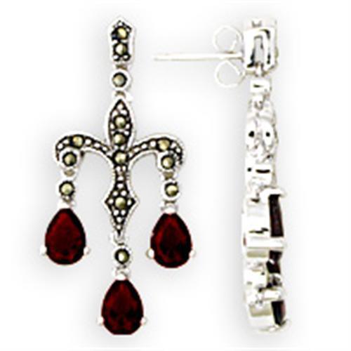 Women's Jewelry - Earrings Women's Earrings - 36901 - Antique Tone 925 Sterling Silver Earrings with AAA Grade CZ in Garnet