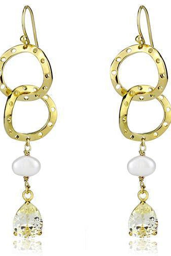 Women's Jewelry - Earrings Women's Earrings - 3W1312 - Gold Brass Earrings with Semi-Precious Pearl in White