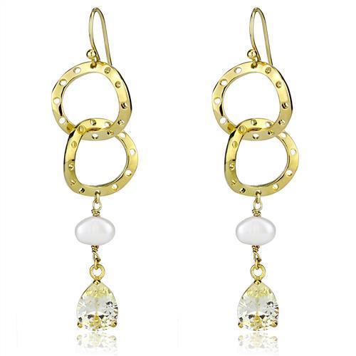 Women's Jewelry - Earrings Women's Earrings - 3W1312 - Gold Brass Earrings with Semi-Precious Pearl in White