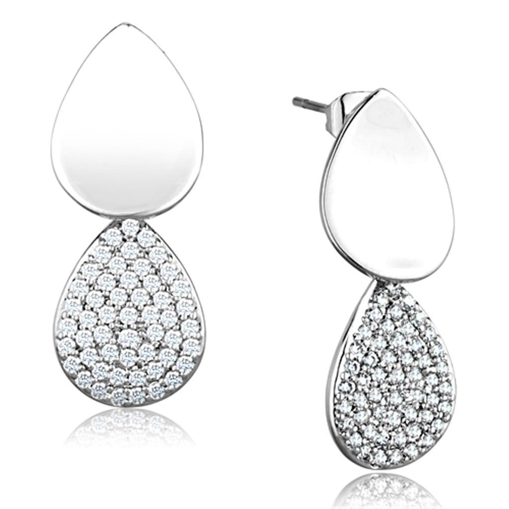 Women's Jewelry - Earrings Women's Earrings - 3W659 - Rhodium Brass Earrings with AAA Grade CZ in Clear