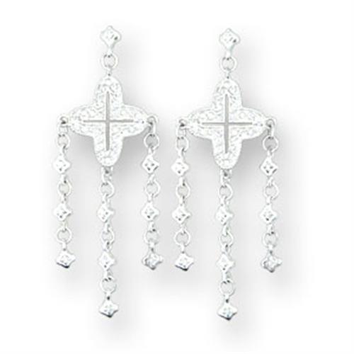Women's Jewelry - Earrings Women's Earrings - 414222 - High-Polished 925 Sterling Silver Earrings with AAA Grade CZ in Clear