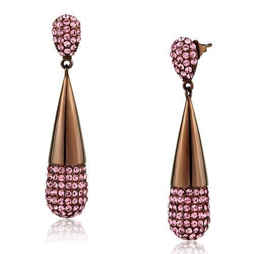Women's Jewelry - Earrings Women's Earrings - Coffee light Stainless Steel Earrings with Top Grade Crystal in Light Peach