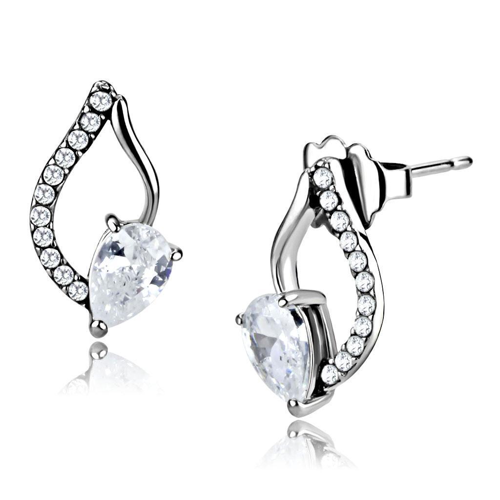 Women's Jewelry - Earrings Women's Earrings - DA290 - High polished (no plating) Stainless Steel Earrings with AAA Grade CZ in Clear