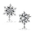 Elegant snowflake stud earrings for women with sparkling clear crystals and silver-tone finish