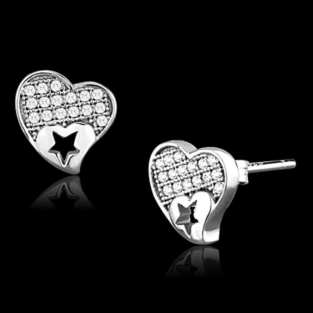 Women's Jewelry - Earrings Women's Earrings - Heart and Stars Rhodium 925 Sterling Silver Earrings
