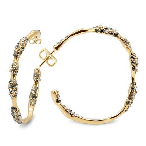 Women's Jewelry - Earrings Women's Earrings - LO1855 - Gold Brass Earrings with Top Grade Crystal in Black Diamond