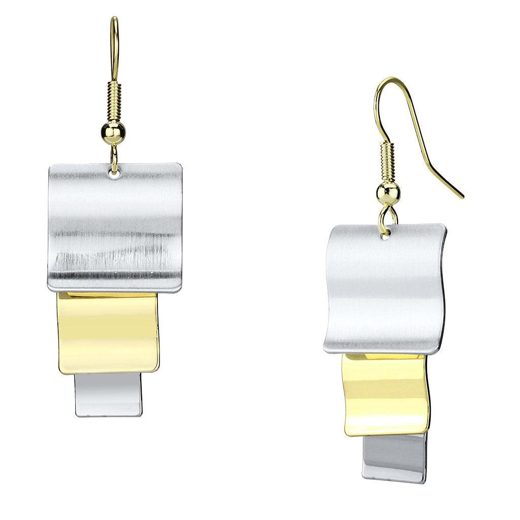 Women's Jewelry - Earrings Women's Earrings - LO2654 - Gold+Rhodium Iron Earrings with No Stone