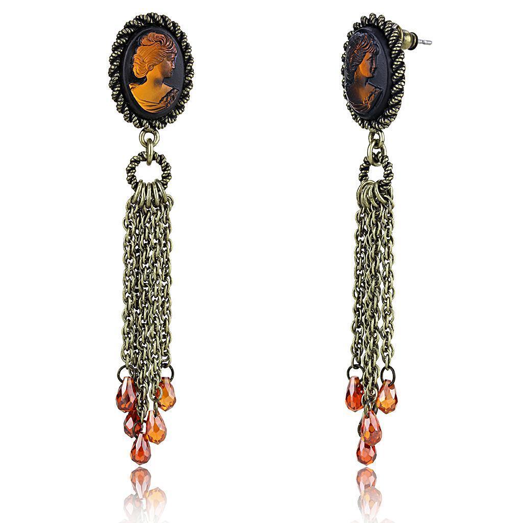 Women's Jewelry - Earrings Women's Earrings - LO4185 - Antique Copper Brass Earrings with Synthetic Synthetic Stone in Smoked Quartz