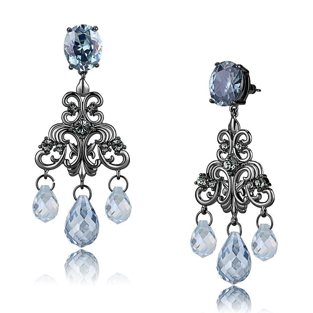 Women's Jewelry - Earrings Women's Earrings - LO4188 - TIN Cobalt Black Brass Earrings with AAA Grade CZ in Sea Blue