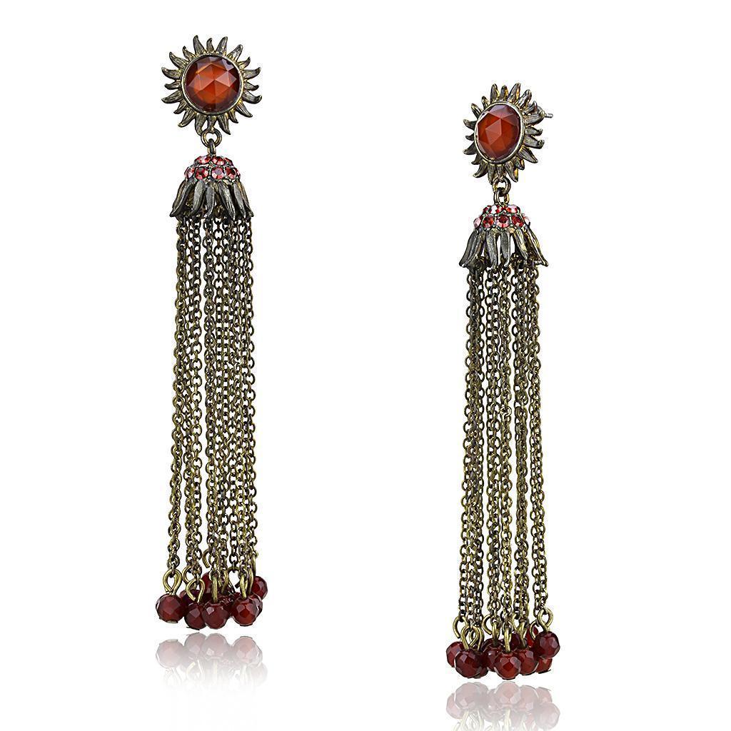 Women's Jewelry - Earrings Women's Earrings - LO4197 - Antique Copper Brass Earrings with Synthetic Onyx in Garnet