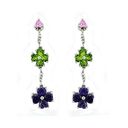 Women's Jewelry - Earrings Women's Earrings - LOAS1327 - Rhodium 925 Sterling Silver Earrings with AAA Grade CZ in Multi Color