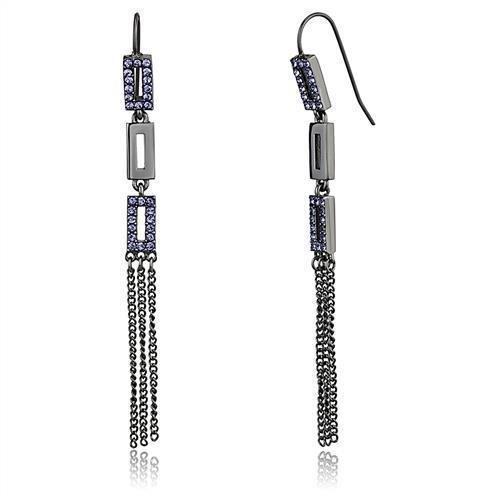 Women's Jewelry - Earrings Women's Earrings - TK2722 - IP Light Black (IP Gun) Stainless Steel Earrings with Top Grade Crystal in Tanzanite