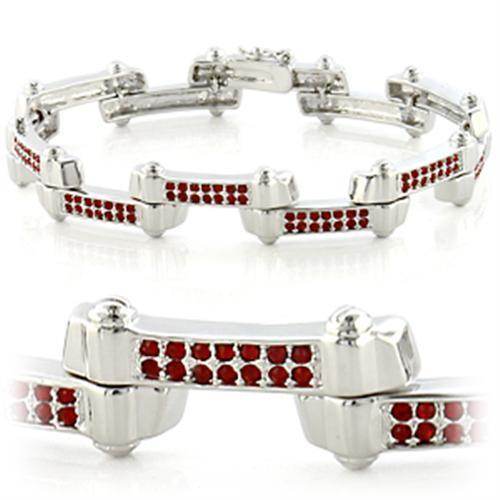 Stunning women's imitation rhodium bracelet featuring red gemstones for a stylish look
