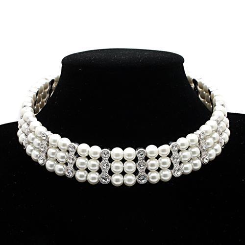 Women's Jewelry - Necklaces Women's LO1609 - Rhodium Brass Necklace with Synthetic Pearl in White
