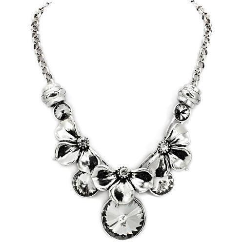Women's Jewelry - Necklaces Women's LO1872 - Antique Silver White Metal Necklace with Top Grade Crystal in Jet