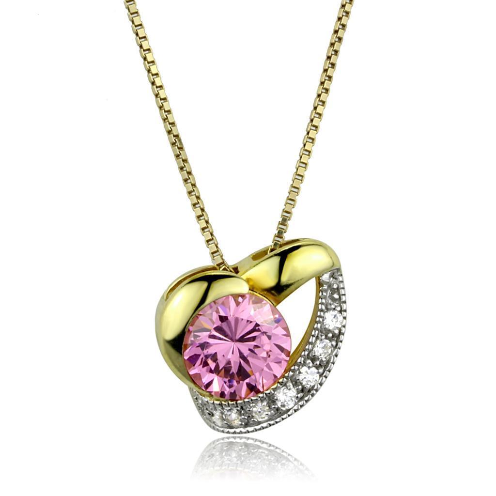 Women's Jewelry - Necklaces Women's LOS868 - Gold+Rhodium 925 Sterling Silver Necklace with AAA Grade CZ in Rose