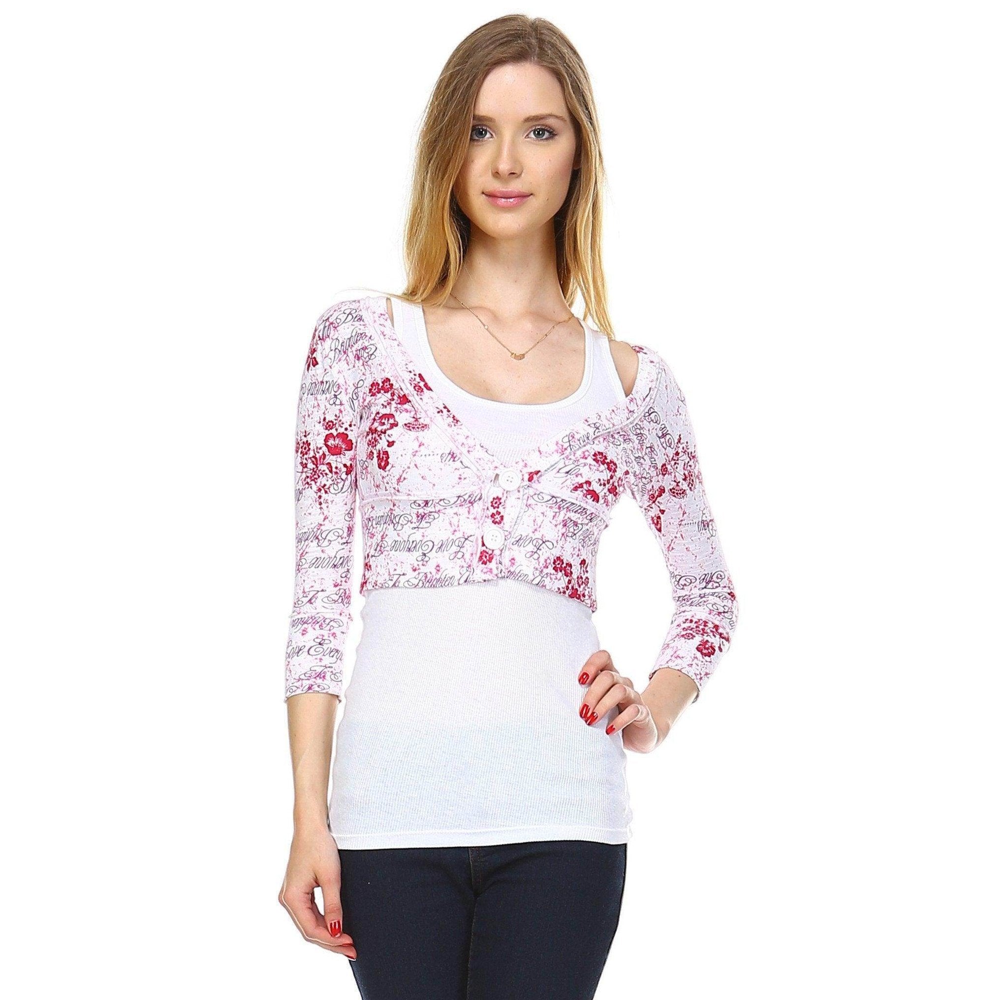 Women's Printed Jersey Crop Cardigan with Attached Tank - VacationGrabs