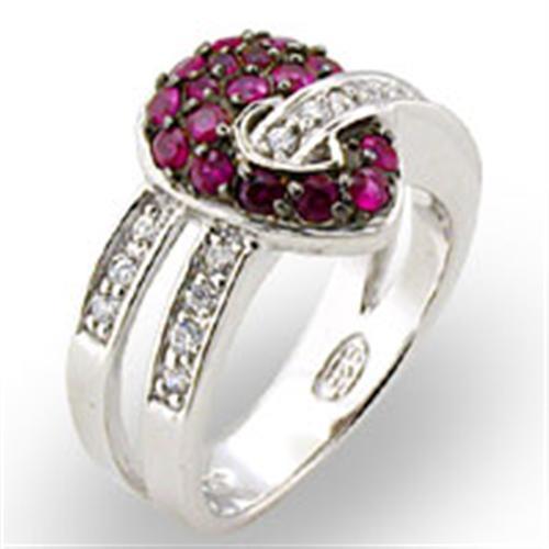 Women's Jewelry - Rings Women's Rings - 31715 - Rhodium + Ruthenium 925 Sterling Silver Ring with Synthetic Garnet in Ruby
