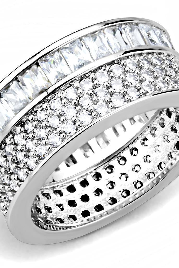Women's Jewelry - Rings Women's Rings - 3W1520 - Rhodium Stainless Steel Ring with AAA Grade CZ in Clear