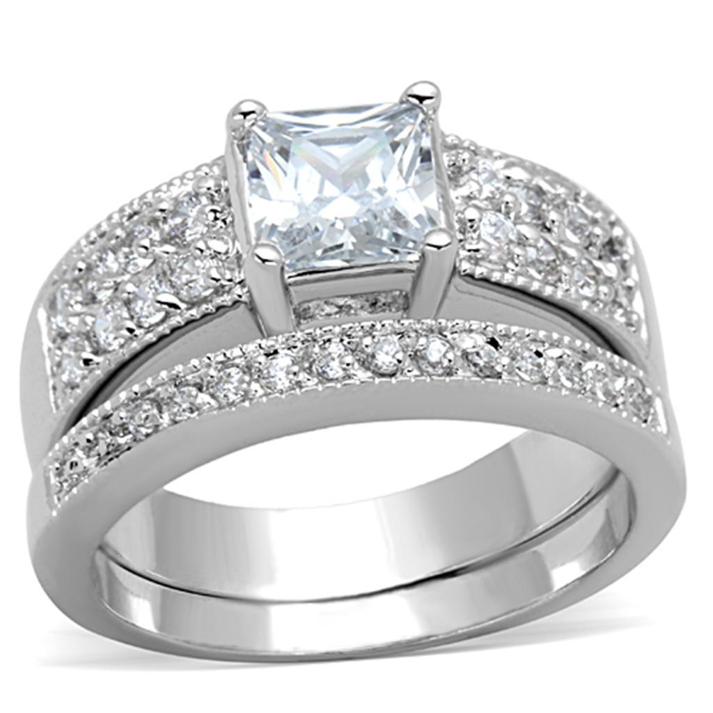 Women's Jewelry - Rings Women's Rings - 3W817 - Rhodium Brass Ring with AAA Grade CZ in Clear
