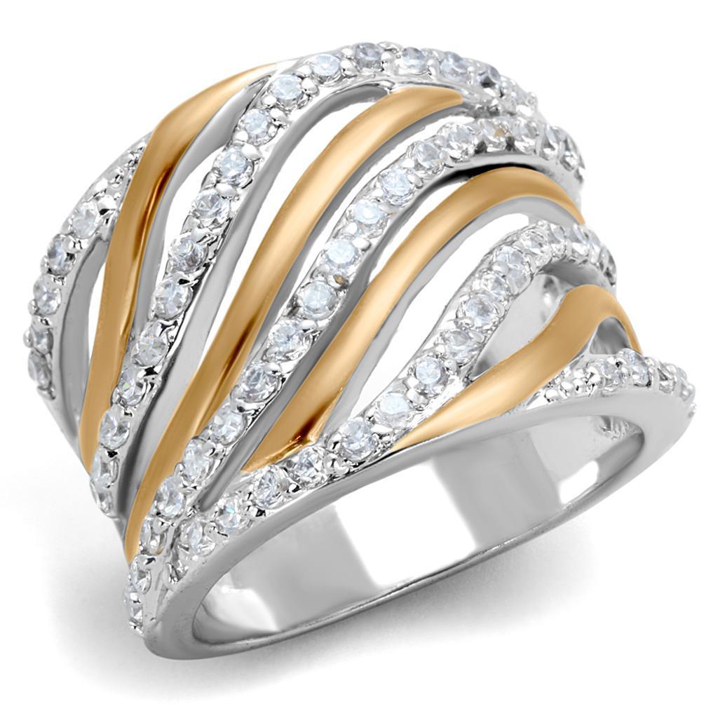 Women's Jewelry - Rings Women's Rings - 3W857 - Rose Gold + Rhodium Brass Ring with AAA Grade CZ in Clear