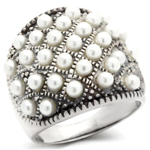 Women's Jewelry - Rings Women's Rings - 410108 - Antique Tone 925 Sterling Silver Ring with Synthetic Pearl in White