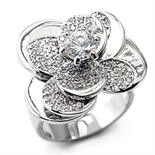 Women's Jewelry - Rings Women's Rings - 7X131 - Rhodium Brass Ring with AAA Grade CZ in Clear