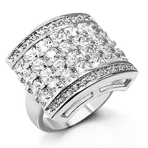 Women's Jewelry - Rings Women's Rings - 7X174 - High-Polished 925 Sterling Silver Ring with AAA Grade CZ in Clear