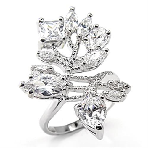 Women's Jewelry - Rings Women's Rings - 7X241 - Rhodium 925 Sterling Silver Ring with AAA Grade CZ in Clear
